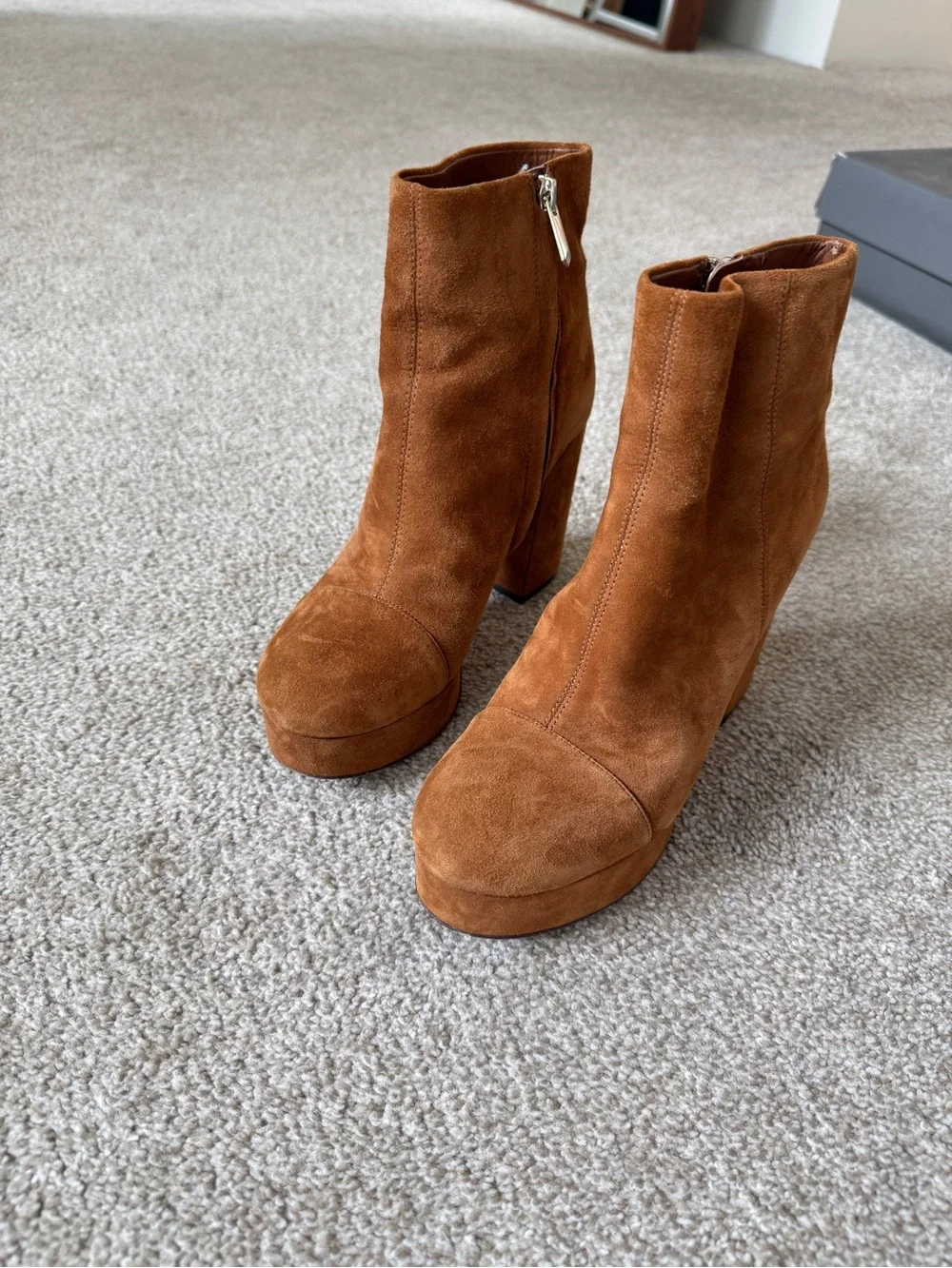 Sam Edelman Suede Platform Ankle Boots in Cognac Brown